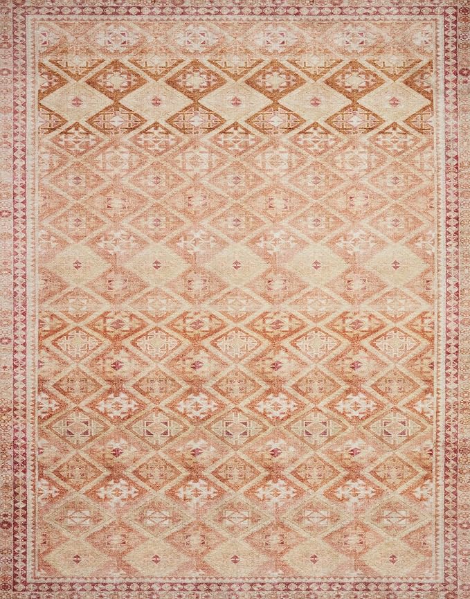 Loloi Layla Collection LAY-16 Natural/Spice 9'-0" x 12'-0" .13" Thick Area Rug, Soft, Durable, Vintage Inspired, Distressed, Low Pile, Non-Shedding, Easy Clean, Printed, Living Room Rug