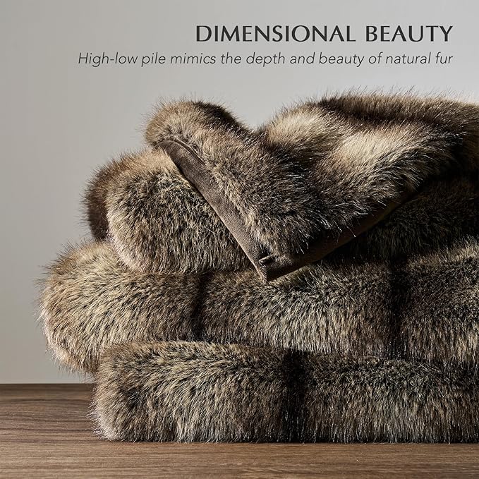 Luxury Faux Fur Throw Blanket, Soft Fluffy Faux Mink Blankets for Bed, Couch, Sofa, Thick Cozy Plush Warm Fur Throws with Reversible Velvet, Ombré Sable Brown, 60"x80"