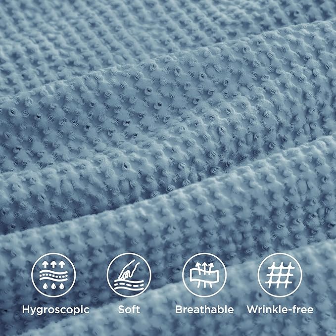 Bedsure Cotton Duvet Cover Queen - 100% Cotton Waffle Weave Grey Blue Duvet Cover Queen Size, GentleSoft™ and Breathable Bedding Set for All Season, 3 Pieces, 90"x90"