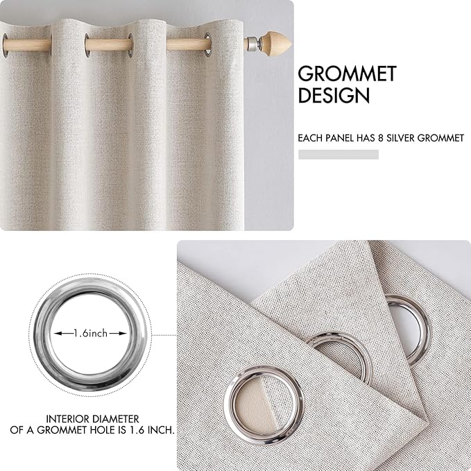 MIULEE 100% Blackout Linen Textured Curtains for Bedroom Solid Thermal Insulated Ivory Grommet Room Darkening Curtains & Drapes Luxury Decor for Living Room Nursery 62 x 90 Inch (2 Panels)