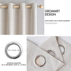 MIULEE 100% Blackout Linen Textured Curtains for Bedroom Solid Thermal Insulated Ivory Grommet Room Darkening Curtains & Drapes Luxury Decor for Living Room Nursery 52 x 92 Inch (2 Panels)