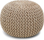 REDEARTH Round Pouf Ottoman - Hand Knitted Cable Boho Poof Home Décor Pouffe Circular Footrest for Living Room - Nursery - Bedroom - Lounge 100% Cotton (18”x18”x14”) - Beige Ivory