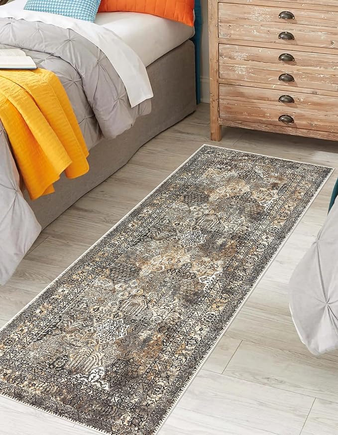 Keen Home Design 2x10 Rug - Machine Washable Runner Rug with Non-Slip Backing, Ideal for Hallway, Entryway, Kitchen, Laundry Room - Vintage, Easy Clean, Durable, Low Pile - (2'6" x 10')