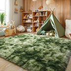 9x12 Large Area Rugs for Living Room, Ultra Fluffy Plush Rug for Living Room Bedroom, Thick Fluffy Carpet for Girls Boys Kids Room, Non Slip Dorm Rug for Home Decor Aesthetic, Tie-Dyed Green
