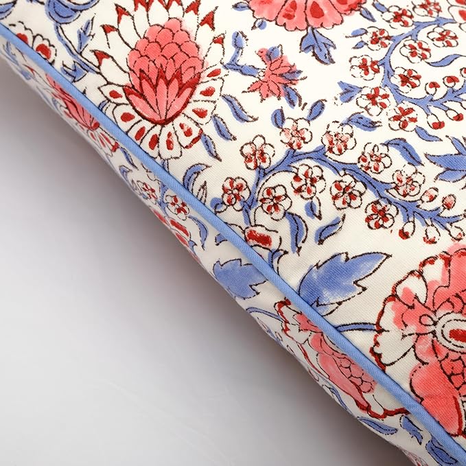 Ridhi Hand Block Print Flamingo Pink Decorative Outdoor Couch Throw Canvas Pillow Cover Set of 2 16x16 Washable Modern Vintage Boho Chic Spring Home Déco Cover