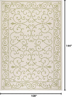 JONATHAN Y Vintage Filigree Indoor Outdoor Area Rug 9X12 Cream/Green, Charleston Textured Weave for Backyard, Patio, Porch, Easy-Cleaning, High Traffic, Pet-Friendly, Non-Shedding (SMB106I-9)