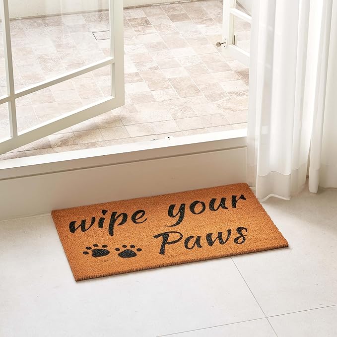 KANKUN Coco Coir Door Mat with Heavy Duty Backing, Welcome Doormat (17" x 30"), Doormat Entrance (Wipe Your Paws)