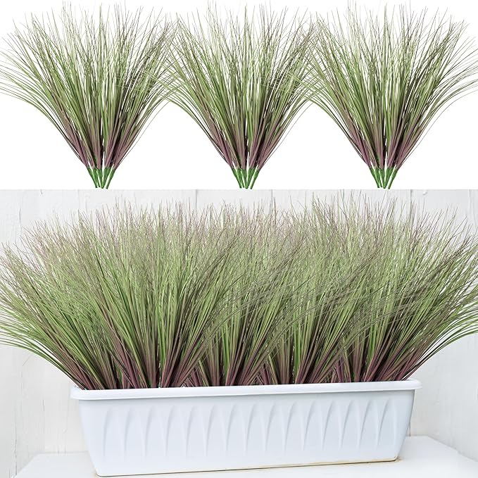 Fake Grass Artificial Grass Greenery Stems Fall Flowers Artificial Shrubs Wheat Grass Greenery Home Decor Artificial Plants Ornamental Grass Outdoor Fake Grass Leaves(24pcs) Purple-Green