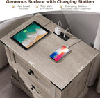 T4TREAM 24" Farmhouse Nightstand with Charging Station, Large End Table with 2 Storage Drawers, Rustic Wood Sofa Bedside Table for Bedroom, Light Rustic Oak