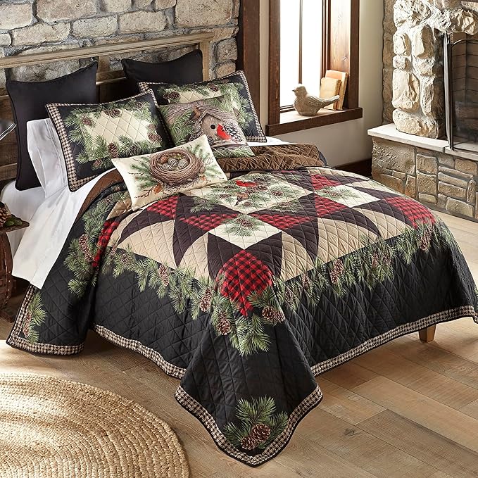 Donna Sharp Cardinal Pine Polyester Bedding Set - 3-Piece Queen Size Quilt Set - Includes 1 Quilt and 2 Standard Pillow Shams - Machine Washable - Traditional Design