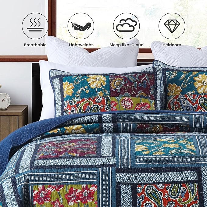 Secgo King Comforter Set for Bed - 100% Cotton Quilts Queen Size, Black Bedspreads (96 * 104 Inch) with 2 Pillow Shams