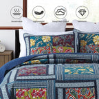 Secgo Queen Comforter Set for Bed - 100% Cotton Quilts Queen Size, Burgundy Bedspreads (90 * 98 Inch) with 2 Pillow Shams, Patchwork Reversible Lightweight Bedding