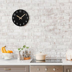 Plumeet 16'' Extra Large Wall Clock Frameless Wooden Clocks with Silent Quartz Movement - Modern Style Village Wall Clocks Decorative Home Kitchen - Battery Operated (Black)