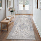 GENIMO 2x5 Runner Rugs for Hallway, Machine Washable Non Slip Vintage Retro Rugs, Low Pile Lightweight Thin Print Rug for enrtyway, Corridor, Home Office, Kitchen, Khaki Blue