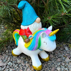 Mood Lab Garden Gnome Statue - Garden Gnome Riding Unicorn - 8.3 Inch Tall Lawn Figurine - for Outdoor or House Decor - Funny Yard & Patio Decoration