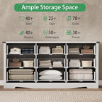 Dresser for Bedroom with 9 Drawers, 59" Wide Modern Chest of Drawers with Deep Drawers & Mental Handle, Wood Dresser TV Stand, Wooden Closet Storage Organizer for Living Room, Hallway, Entryway, White