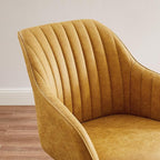 Art Leon Office Chair No Wheels, Mid Century Modern Desk Chair, Swivel Accent Chair with Oak Wood Legs, Faux Leather Upholstered Armchair for Desk, Yellow Brown