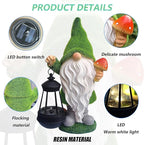 Solar Gnomes Garden Statues,Resin Gnome Figurine Holding Mushroom and Solar Lights Lantern,Outdoor Yard Art Decorations for Garden Patio Lawn