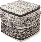 REDEARTH · Tufted Pouf Ottoman with Filler Textured Storage Cube Bean Bag Pouffe Footrest Living Room, Bedroom, Nursery, Indoor, Covered Patio; 100% Cotton (17.5"X17.5"X17.5", Black Jasper)