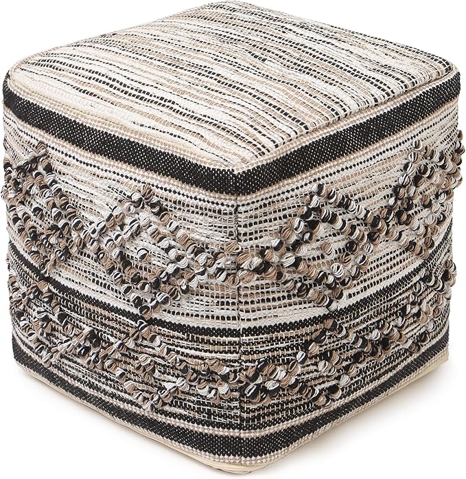 REDEARTH · Tufted Pouf Ottoman with Filler Textured Storage Cube Bean Bag Pouffe Footrest Living Room, Bedroom, Nursery, Indoor, Covered Patio; 100% Cotton (17.5"X17.5"X17.5", Black Jasper)
