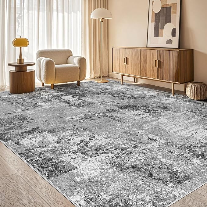 Tortania Washable 5x8 Area Rug for Living Room: Modern Abstract Neutral Large Soft Thin Rugs - Non Slip Indoor Carpet for Bedroom Dining Room Office Nursery Home Floor Decoration - Grey
