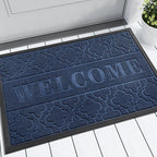 Yimobra Welcome Mat Outdoor Indoor, All-Season Waterproof Front Door Mat Outside Entrance, All-Weather Heavy Duty Non-Slip Doormat, Low Profile Porch Patio Entrance Mats, 36x24, Blue
