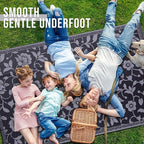 OLANLY Waterproof Outdoor Rug 5x8 ft, Outdoor Plastic Straw Rug with Flower Pattern, Reversible RV Mat for Patio, Camping, Balcony, Deck, Backyard, Black & Grey