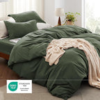 Bedsure Duvet Cover King Size with Fitted Sheet - 4 Pieces Prewashed Cotton-Like Extra Soft Bedding Set, Includes 1 Duvet Cover 104x90 Inches, 2 Pillow Shams, 1 Fitted Sheet, Olive Green