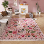 Area Rugs 8x10 Rug for Living Room Clearance Washable Boho Area Rug Non Slip Floral Vintage Low Pile Large Rug for Living Room, Bedroom, Farmhouse, Dining Room, Kids Playroom(Pink)