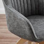 Art Leon Office Chair No Wheels, Mid Century Modern Desk Chair, Swivel Accent Chair with Oak Wood Legs, Faux Leather Upholstered Armchair for Desk, Gray