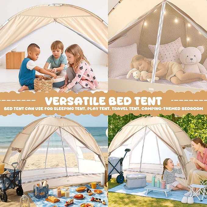 LEEDOR Bed Canopy for Kids/Adults,Mosquito Net & Privacy Tent 2-in-1 Bed Tent, Mesh & Blackout Cloth Double Design Dream Tent,Indoor Safety Bed Tent for Girls/Boys Full (No Mattress)