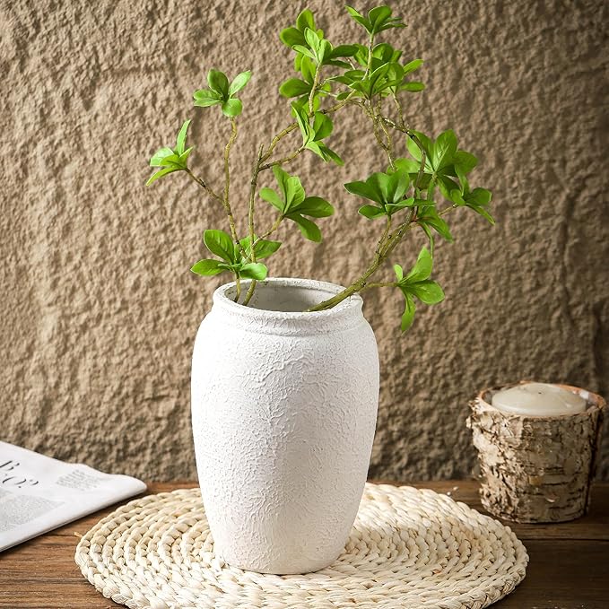 Ceramic Farmhouse Flower Vase, 8.2 Inch Terracotta Rustic Vase, Decorative Pottery Flower Vases for Living Room, Entryway, Table, Shelf Decor