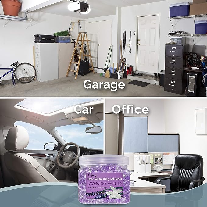 Clear Air Odor Eliminator Gel Beads - 12 oz, Pack of 2 - Air Freshener Made with Essential Oils - Eliminates Odors in Bathrooms, Cars, Boats, RVs & Pet Areas - Lavender Vanilla Scent