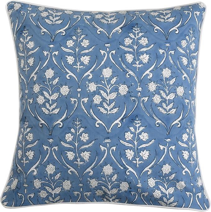 Ridhi Hand Block Print 18x18 Baby Blue Decorative Outdoor Couch Throw Canvas Pillow Cover Set of 2 Washable Modern Vintage Boho Chic Spring Home Decor Gifts Cover