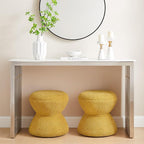 VANOMi Multi-Functional Boucle Ottoman, Vanity Stool Chair, Sturdy Wooden Footstool, Suitable for Living Room, Bedroom, and Entryway, Without Installation, Yellow