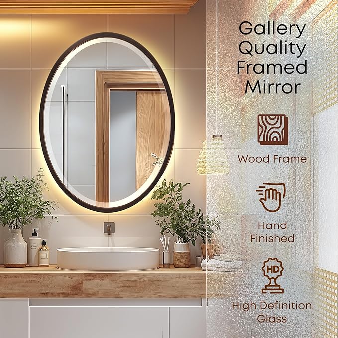 OVALCREST - Oval Wooden Beveled Wall Mirror for Home Decor, Bathroom, Vanity, Bedroom, Living Room, Hallway - London Style (Rubbed Bronze) 25.1 x 37.1