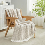 Amélie Home Chenille Waffle Throw Blanket for Couch, Reversible Pineapple Stitch Knit Soft Cozy Knit Blanket Lightweight Warm Decorative Throw for Sofa, Bed, Living Room, 50"x60", Beige&Ivory