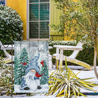 Hello Winter Gnome Garden Flag 12x18 Double Sided Burlap Cardinals Snowflakes Snow Yard Flags for Christmas Seasonal Outside Outdoor House Decoration (ONLY FLAG)