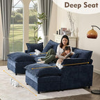 108" U Shaped Couch, Modular Sectional Sofa, 3-Seater Comfy Cloud Couch with Movable Ottoman, Deep Seat Couches for Living Room, Chenille, Navy