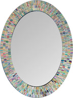 Bohemian Rainbow Wall Mirror -Glass Mosaic Decorative Wall Mirror, Multi Color Spectrum Wall Mountable, Oval Multi-Color Framed Mirror (32 in. x 24 in.)