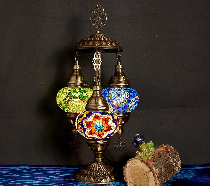 Mozaist Turkish Mosaic Lamp with Bulb – Anatolian Star 3 Globe Table Light