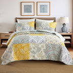 Secgo Queen Comforter Set for Bed - 100% Cotton Quilts Queen Size, Black Bedspreads (90 * 98 Inch) with 2 Pillow Shams, Patchwork Reversible Lightweight Bedding