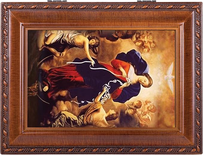 Mary Undoer of Knots Wood Finish Jewelry Music Box Plays Ave Maria