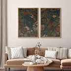 SIGNFORD Framed Canvas Print Wall Art Set Vintage Botanical Floral Dark Green and Rust Toned Illustration Modern Art Decorative Nordic Nature for Living Room, Bedroom, Office - 24"x36"x2 Natural