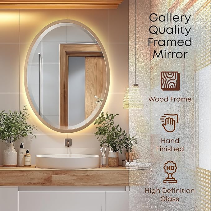 OVALCREST - Oval Wooden Beveled Wall Mirror for Home Decor, Bathroom, Vanity, Bedroom, Living Room, Hallway - London Style (Gold Spray) 13.1 x 17.1