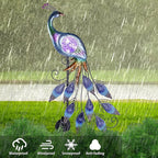 TERESA'S Collections Yard Decorations Outdoor for Garden Decor, Peacock Solar Outdoor Lights, 35.4'' Metal Lawn Ornaments for Outside with Crackle Glass Ball, Decorative Stake Gifts for Mom