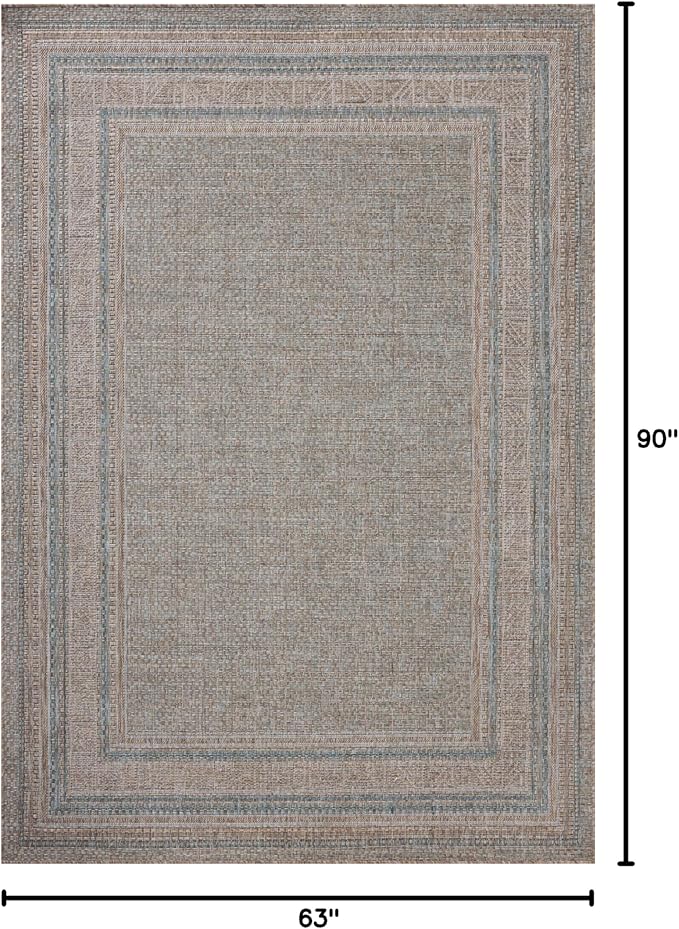 Loloi Amber Lewis Topanga Collection TOP-05 Natural/Teal 5'-3" x 7'-6" Indoor/Outdoor Area Rug