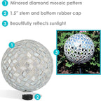 Sunnydaze 10-inch Gazing Ball for Garden - Crackled Glass Mosaic Gazing Globe for Outside - Mirrored Diamond Mosaic - 2-Pack
