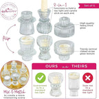 Kate Aspen Vintage Ribbed Glass Black Candlestick Holders, Pillar Candle, Tealight & Votive Candle Holders (Set of 6, 3 Assorted Sizes), Dining Table Decor, Shelf Decor, Centerpiece