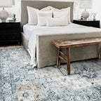 GENIMO 5x8 Area Rugs for Living Room, Machine Washable Low Pile Rugs, Chenille Non Slip Vintage Rug for Bedroom, Dining Room, Home Office, Blue